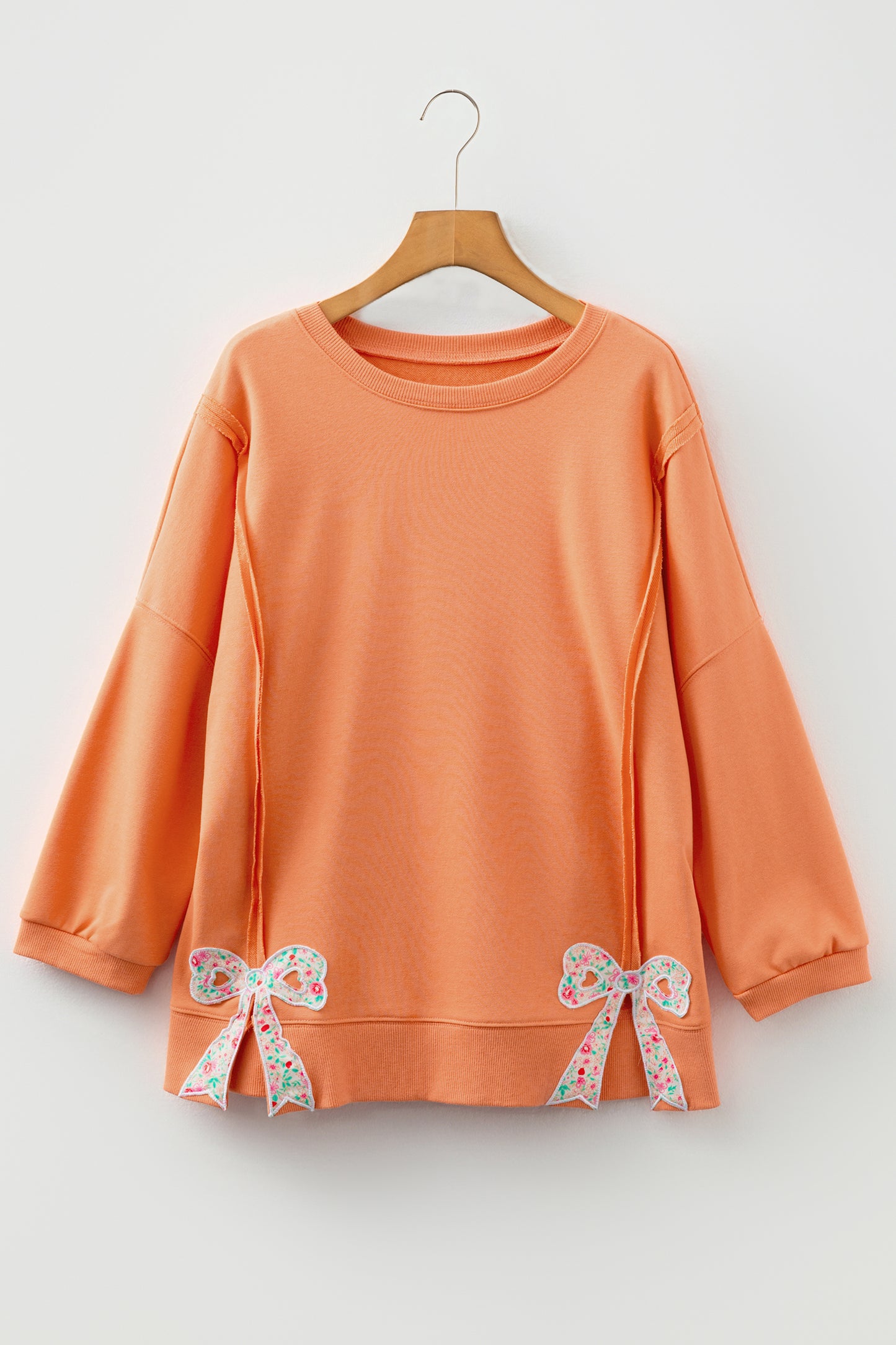 Floral Bow Patch Baggy Sweatshirt in Grapefruit Orange