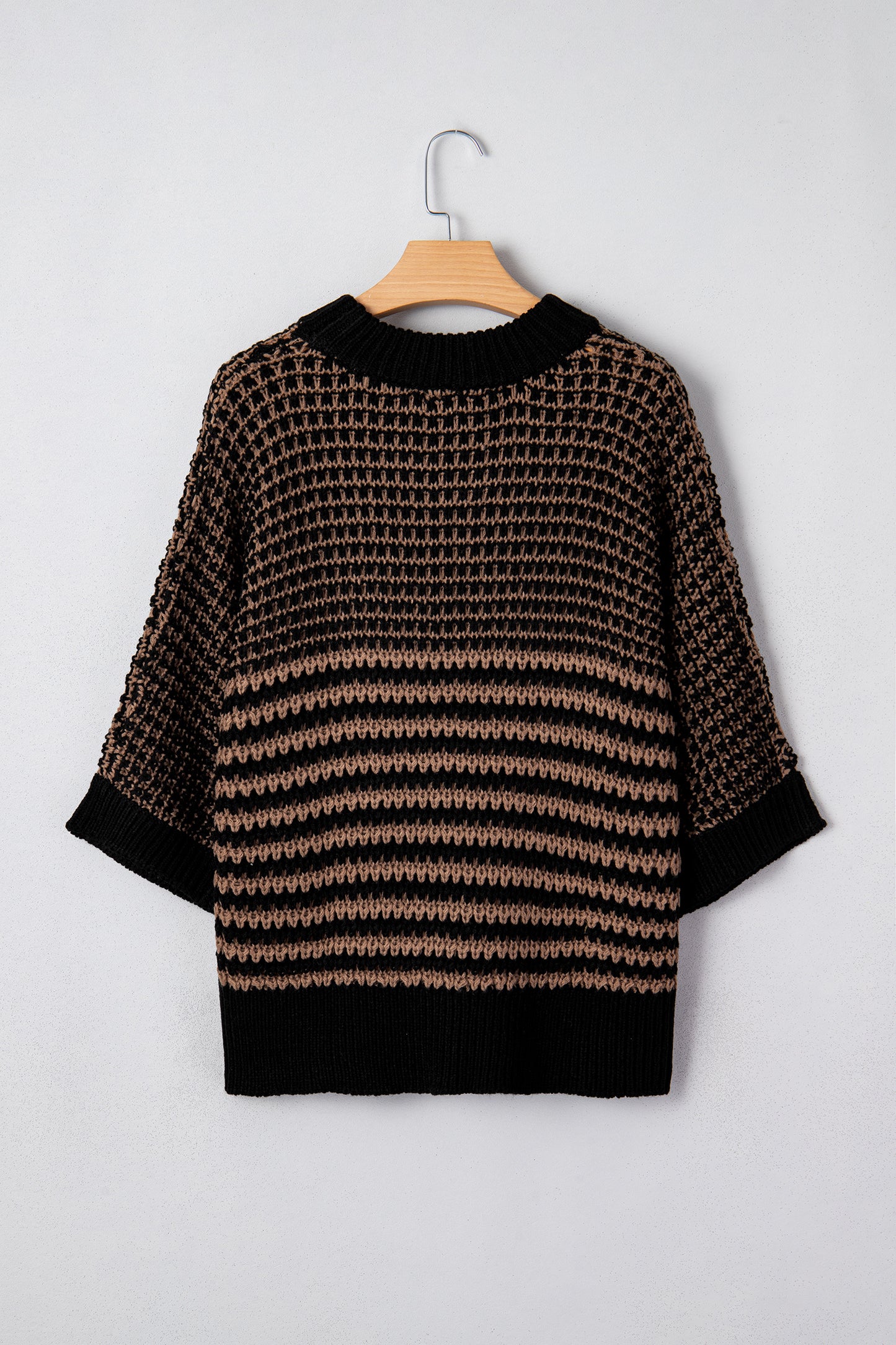 Striped Slouchy Sweater with 3/4 Draped Sleeves | Black Stripe