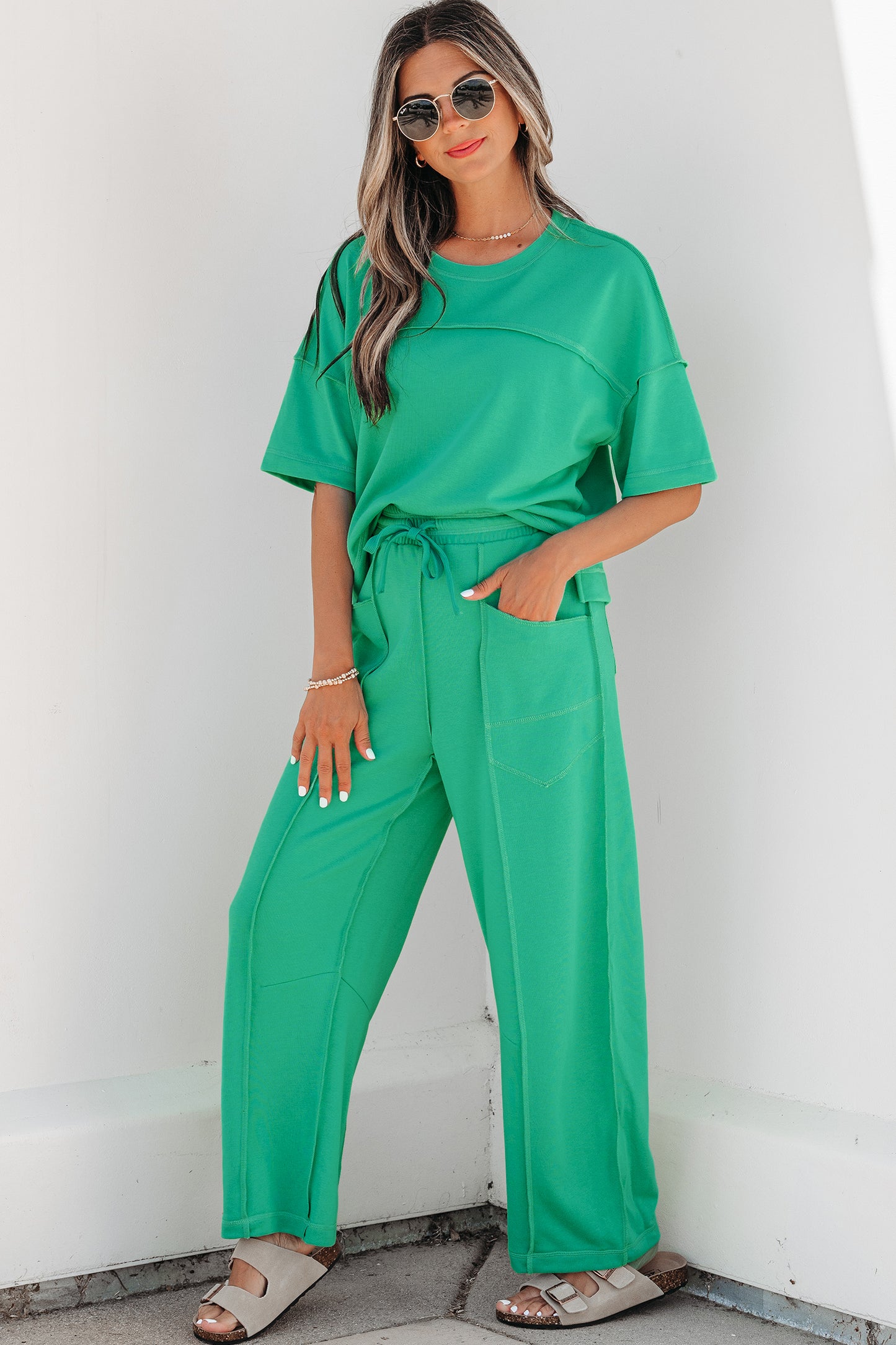 Drop Shoulder Boxy Tee & Barrel Pants Two-Piece Set | S–XL | 5 Colours
