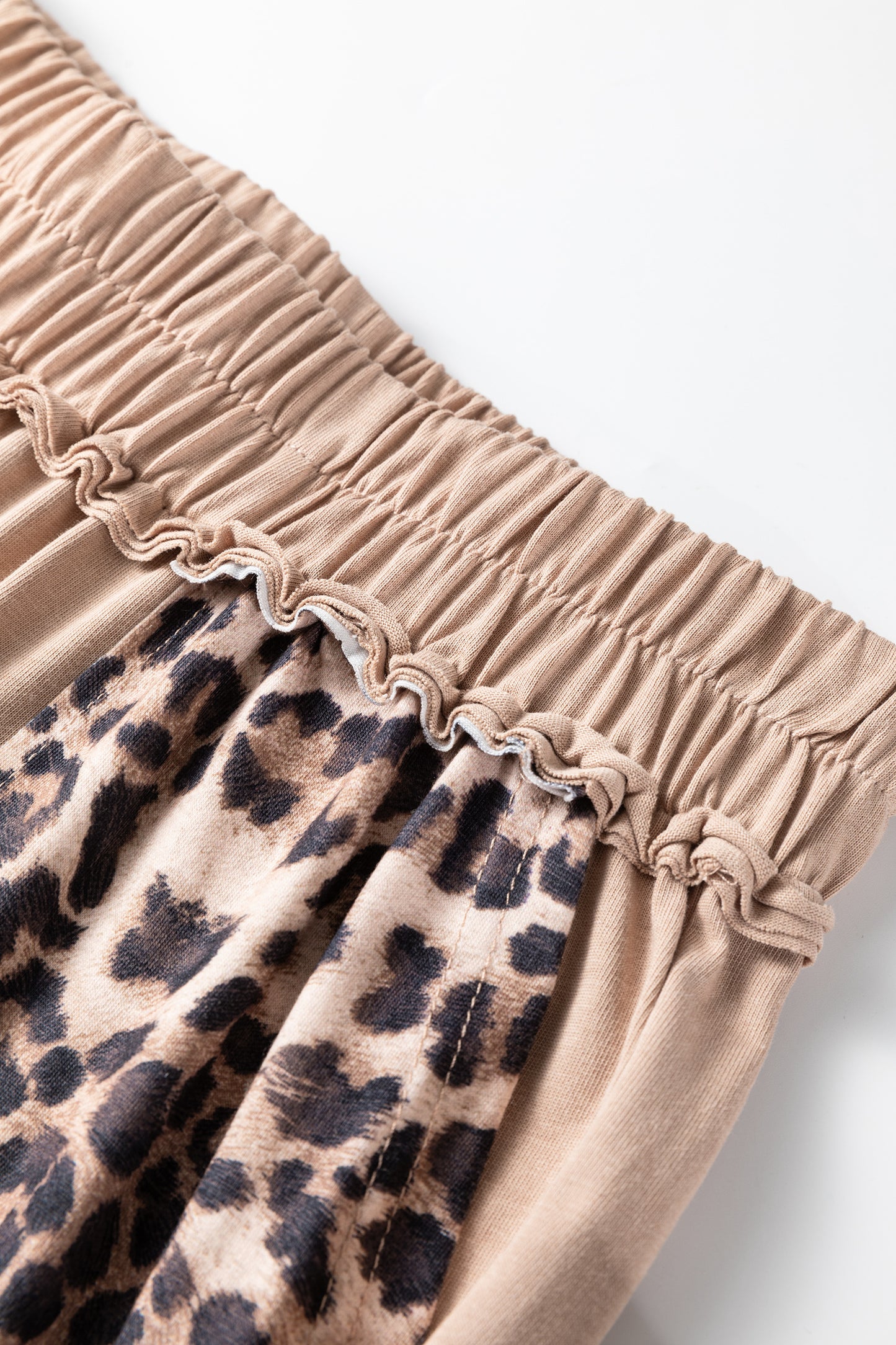 Mineral Wash Leopard Patchwork High Waist Wide Leg Pants in Tan