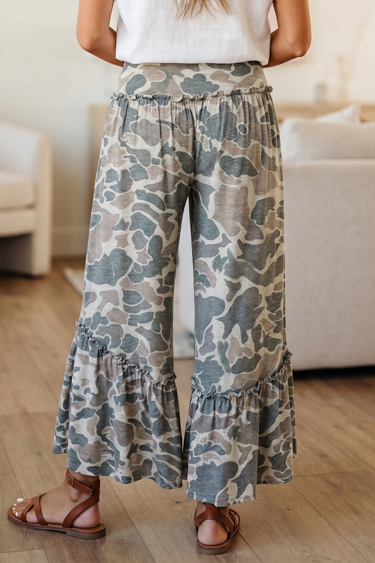 Camo Print Wide Leg Pants Women S–XL