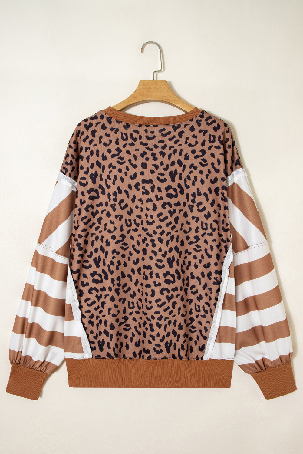 Leopard Stripe Patchwork Loose Sweatshirt | Khaki | 1X–4X