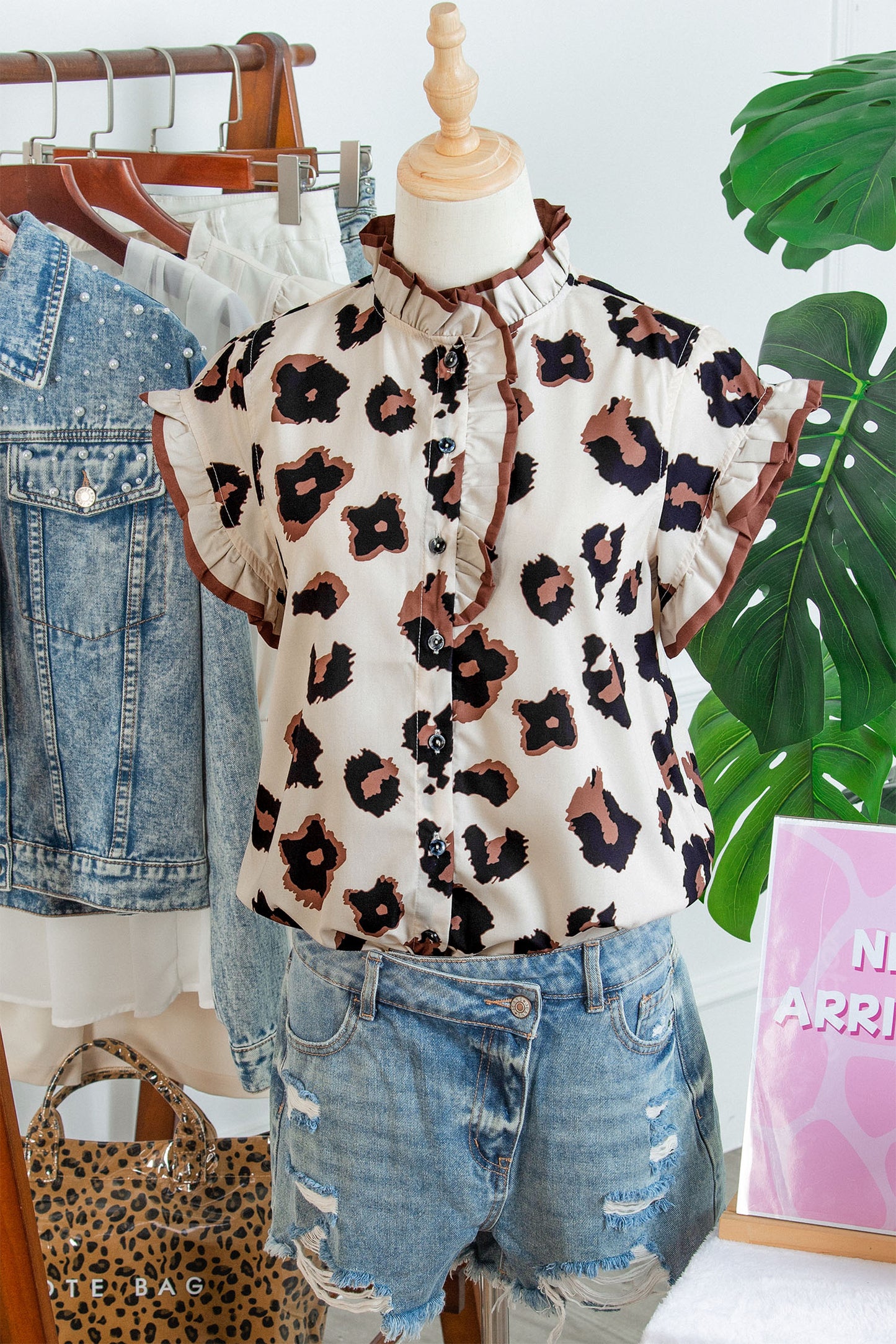 Leopard Print Ruffle Sleeve Blouse Women S–XL