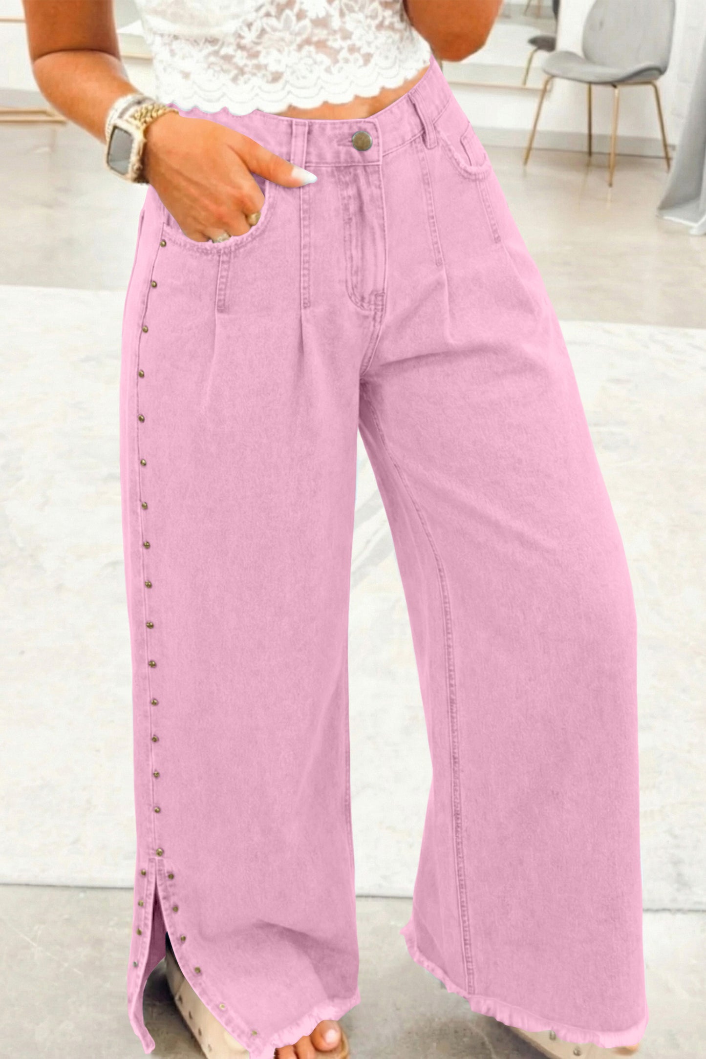 Pink Wide Leg Jeans Women Size 4–16