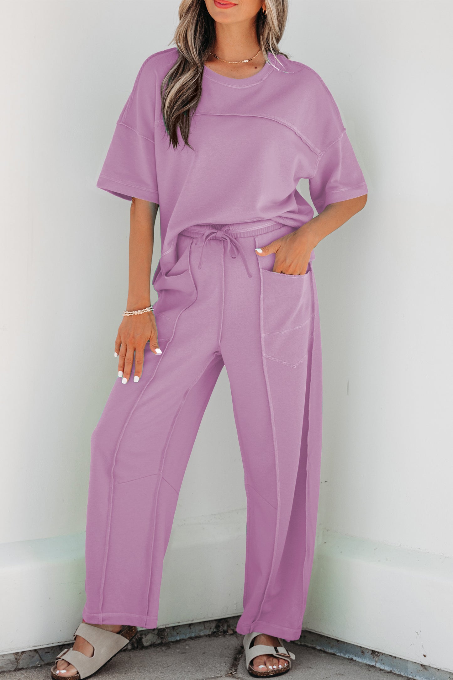 Drop Shoulder Boxy Tee & Barrel Pants Two-Piece Set | S–XL | 5 Colours
