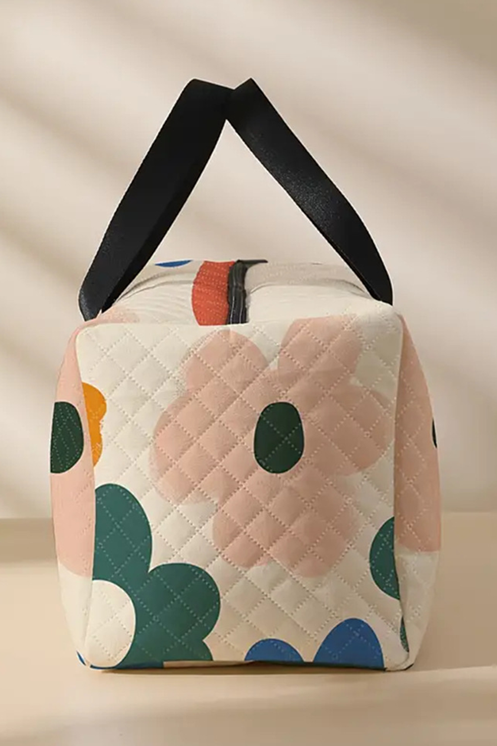 Flower Print Quilted Large Duffel Bag | White