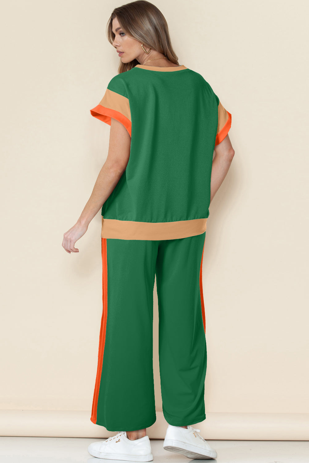Color Block Crew Neck Cap Sleeve Top & Ankle Wide Leg Pants Set | S–2XL | 7 Colours