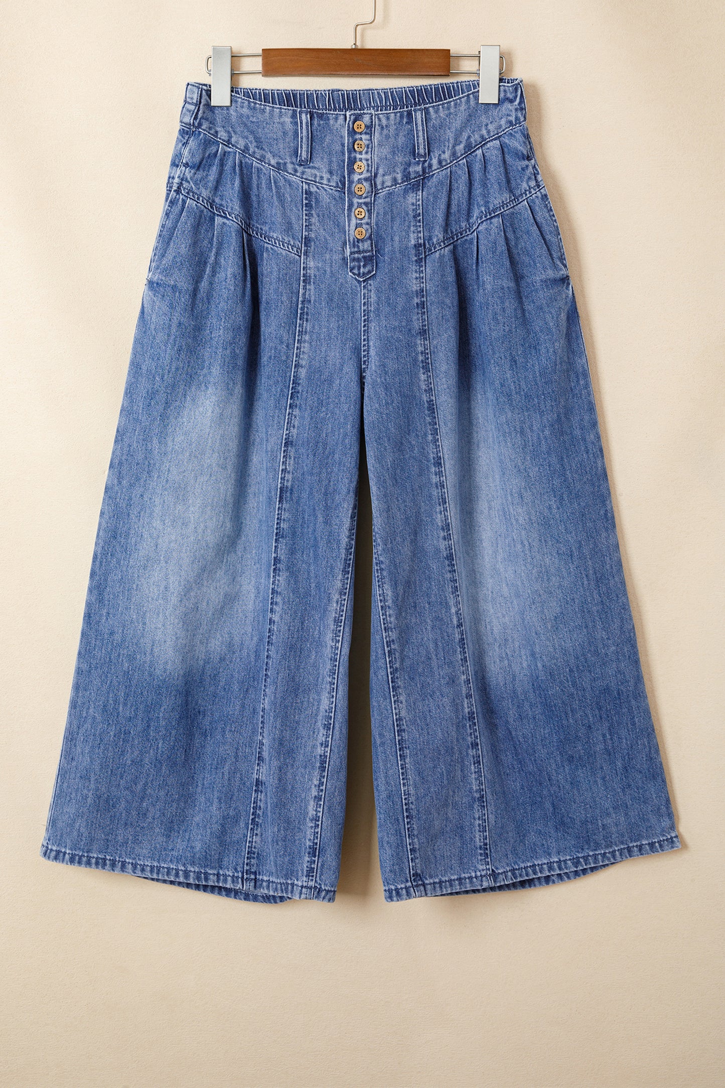 High-Rise Pleated Wide-Leg Cropped Denim Jeans | Dusk Blue