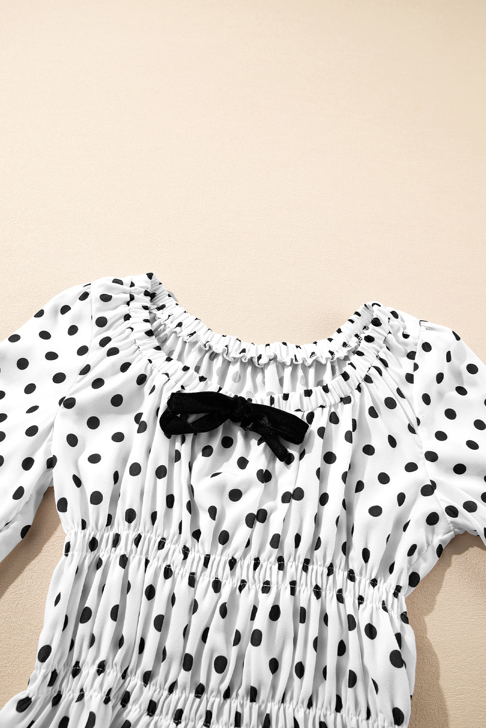 Black Polka Dot Puff Sleeve Bow Square Neck Peplum Top – Women's Figure-Flattering Dressy Top (S–XL)