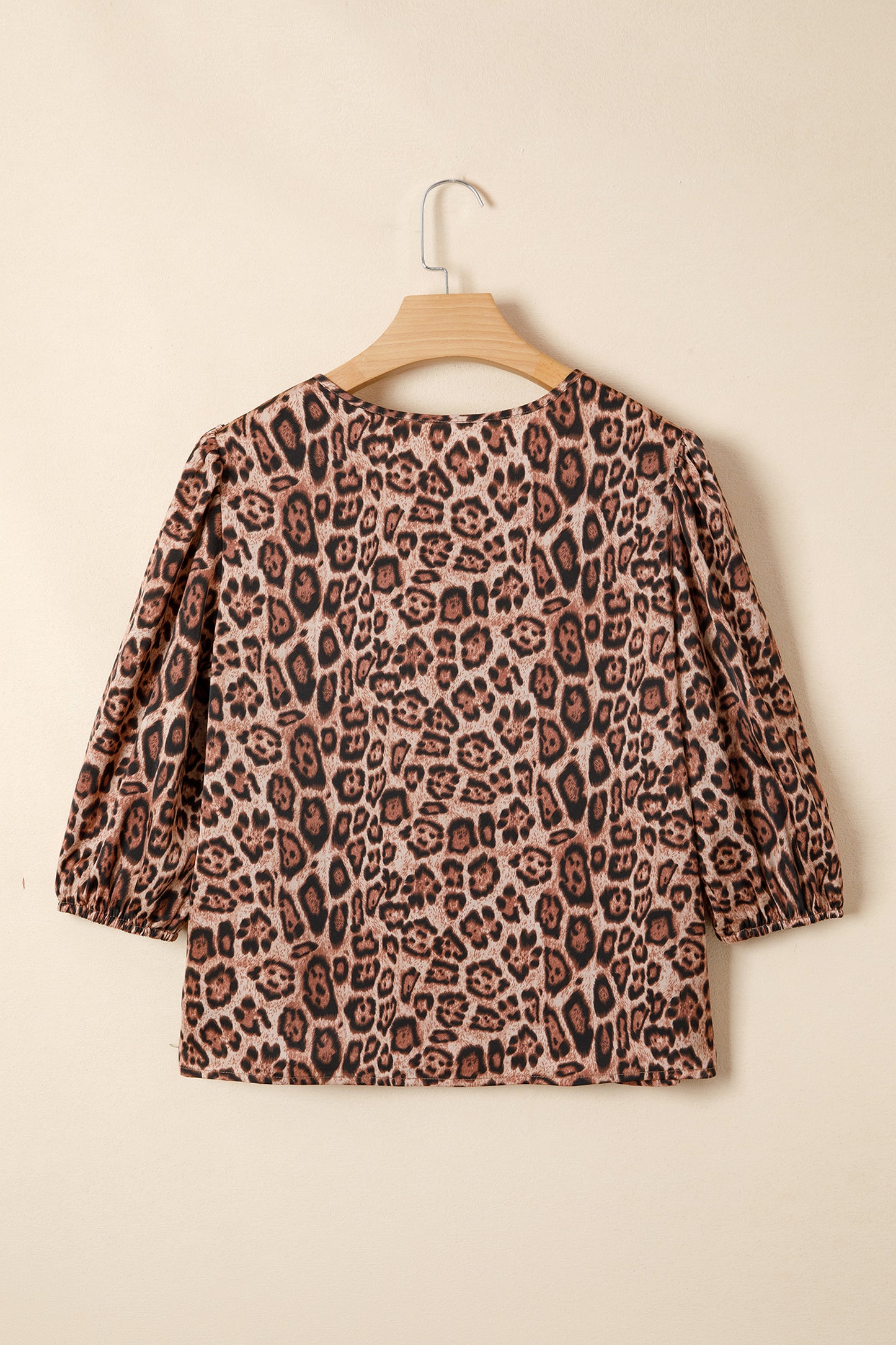 Brown Leopard Print Bow Tie Puff Sleeve Blouse