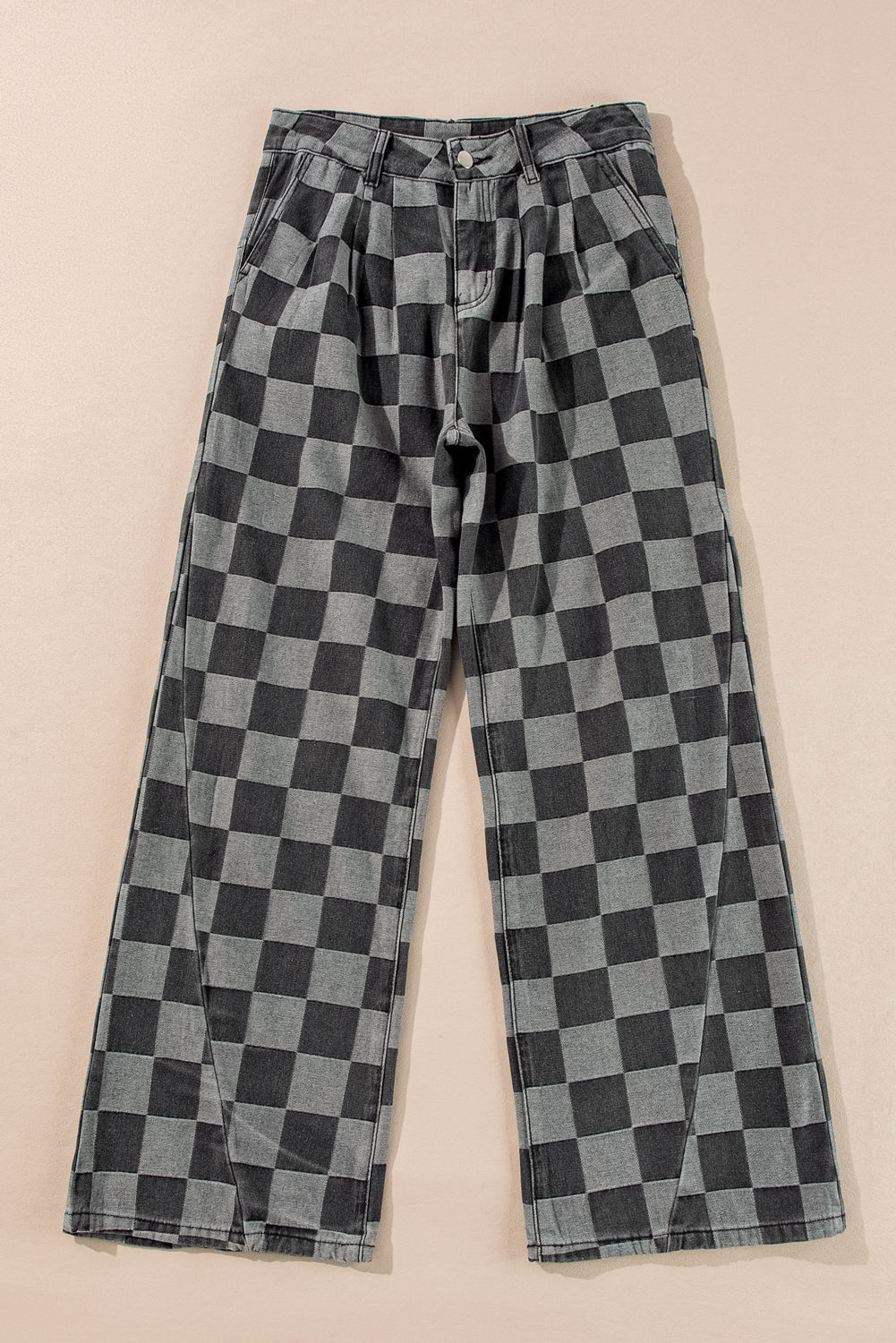 Denim Wide Leg Jeans Checkered Dark Grey Women Size 4–16