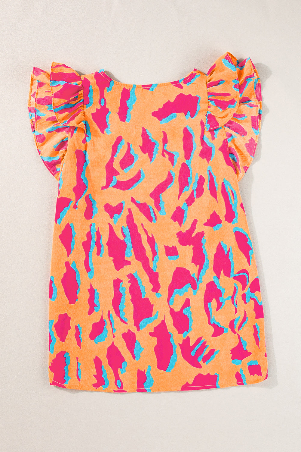 Abstract Print V-Neck Double Ruffle Sleeve Blouse