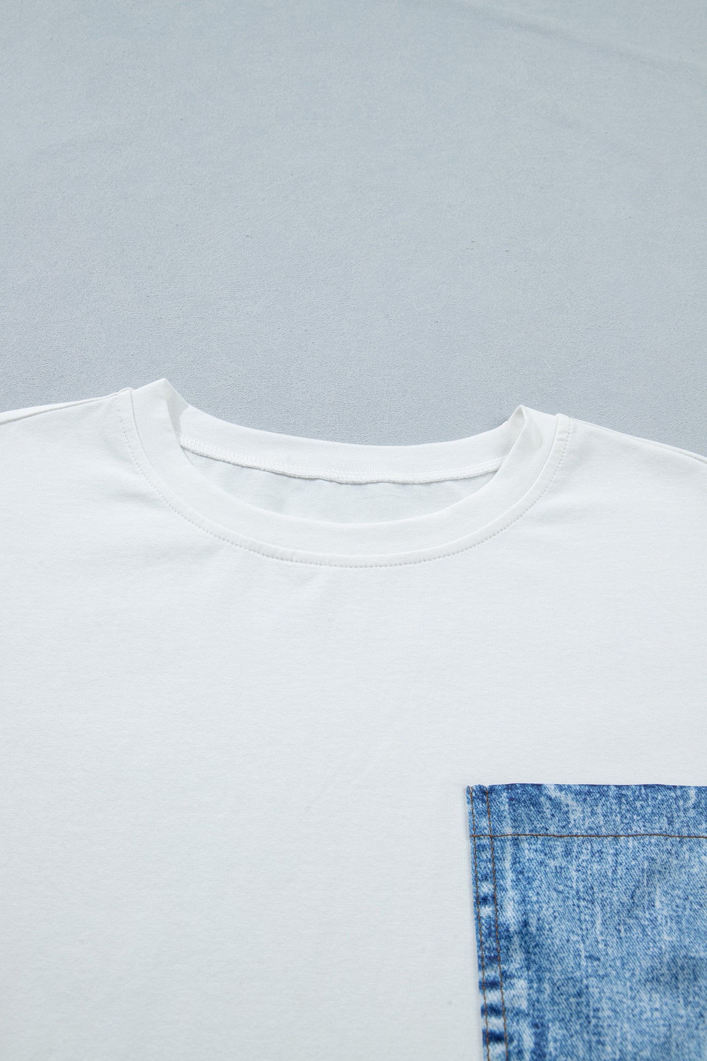 Color Block Short-Sleeve Top with Printed Patch Pocket | Sail Blue & White