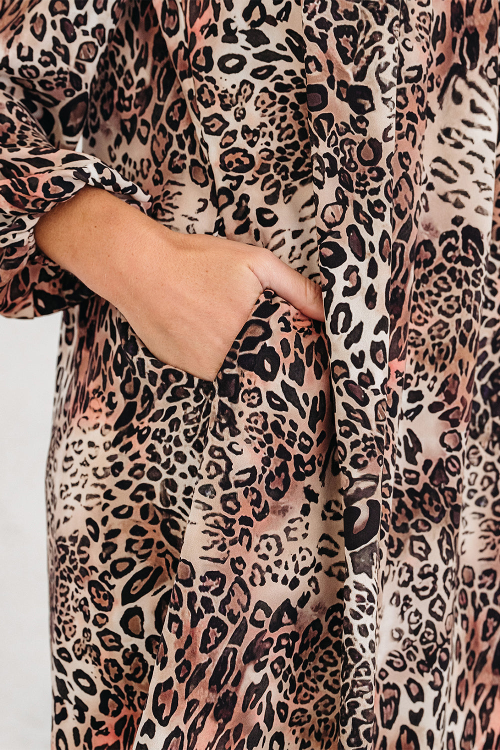 Leopard Print Ruffled Long Sleeve Loose Mini Dress – Brown Women S–XL