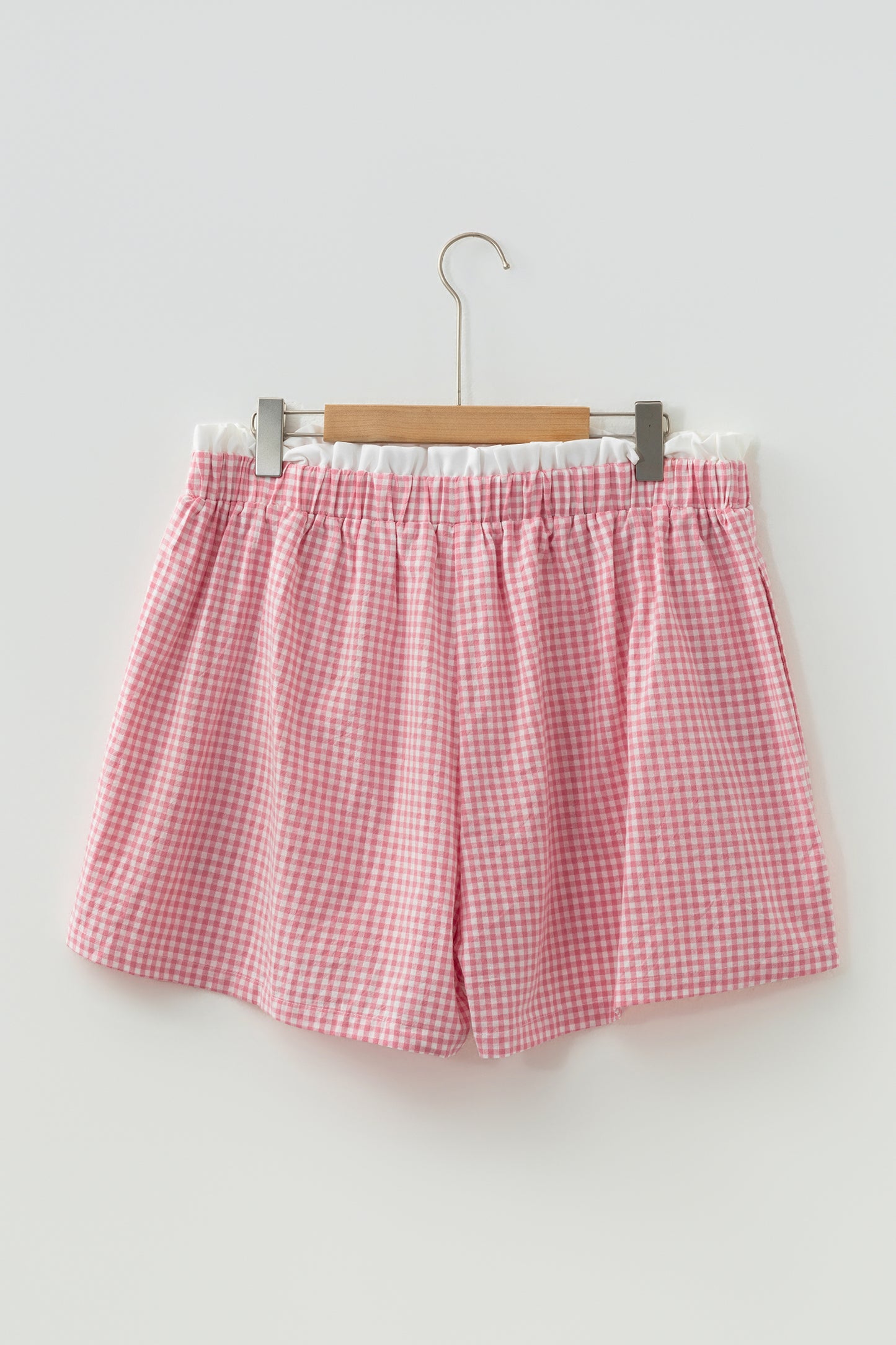 Green Contrast Trim Plaid Print Plus Size Shorts