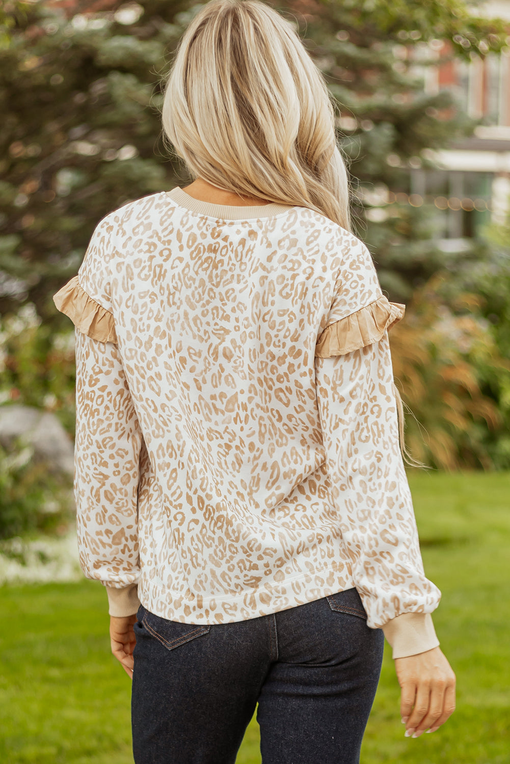 Leopard Print Ruffle Sweatshirt Women S–XL