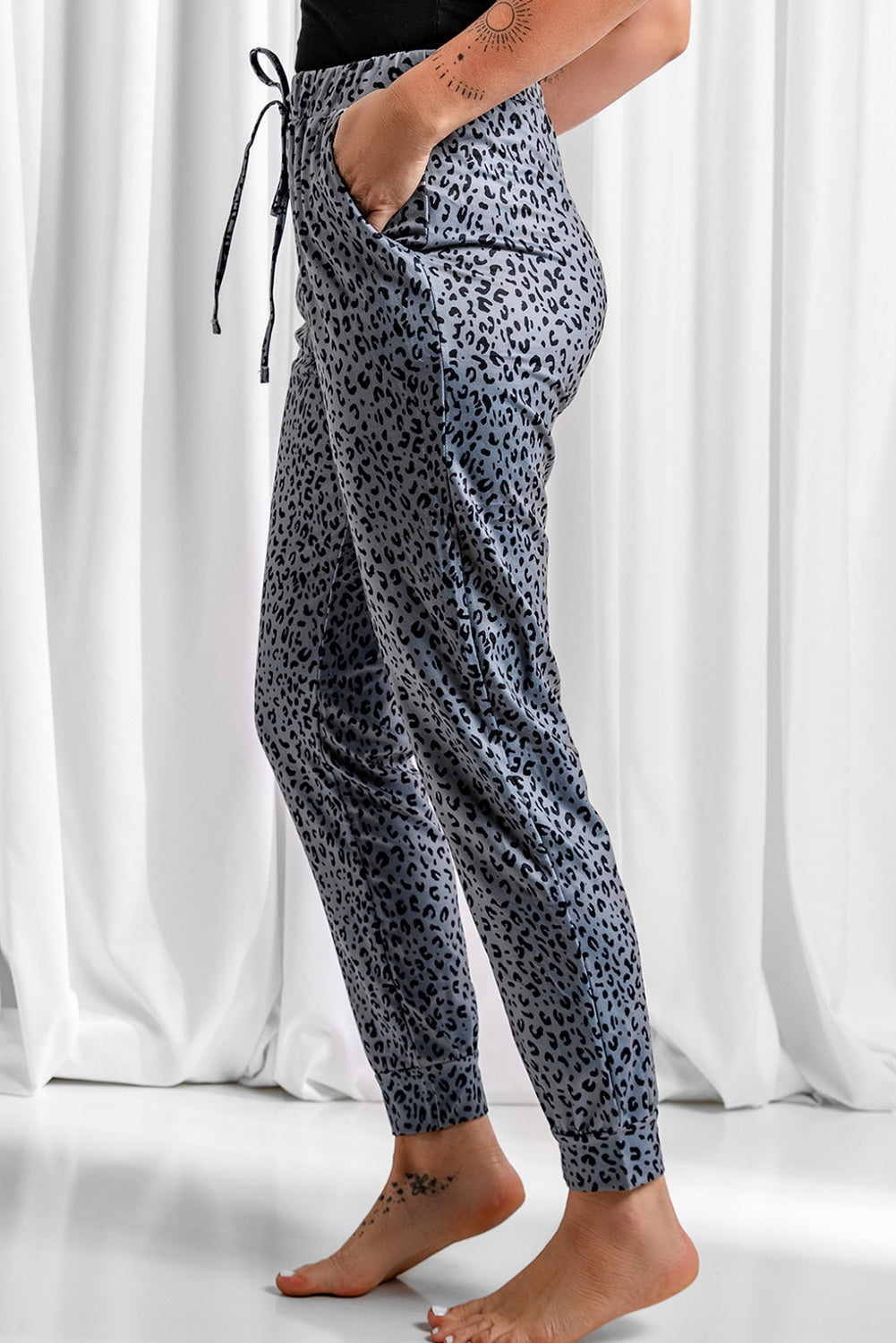 Leopard Print Joggers Women Grey S–4XL
