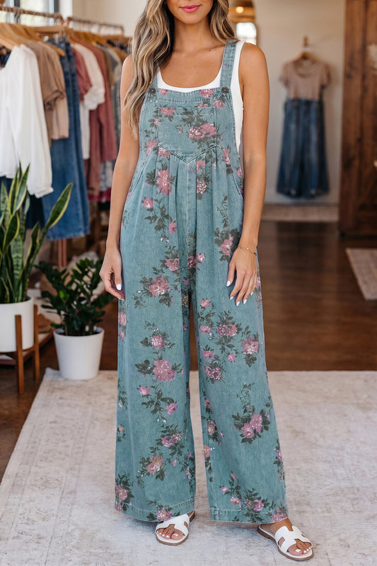 Floral Denim Wide Leg Jumpsuit Women S–XL