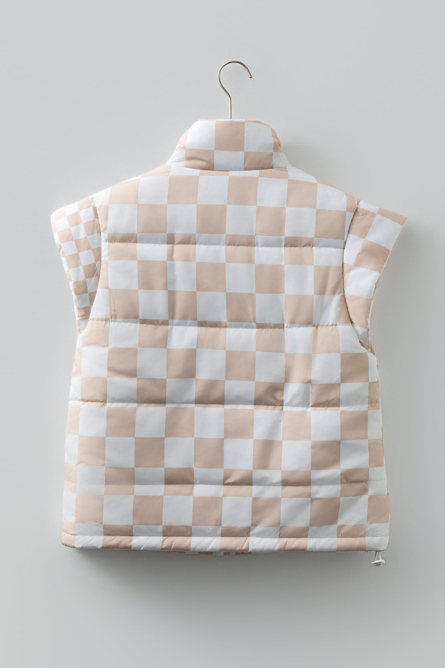 Khaki Contrast Plaid Quilted Mock Neck Zip-Up Vest