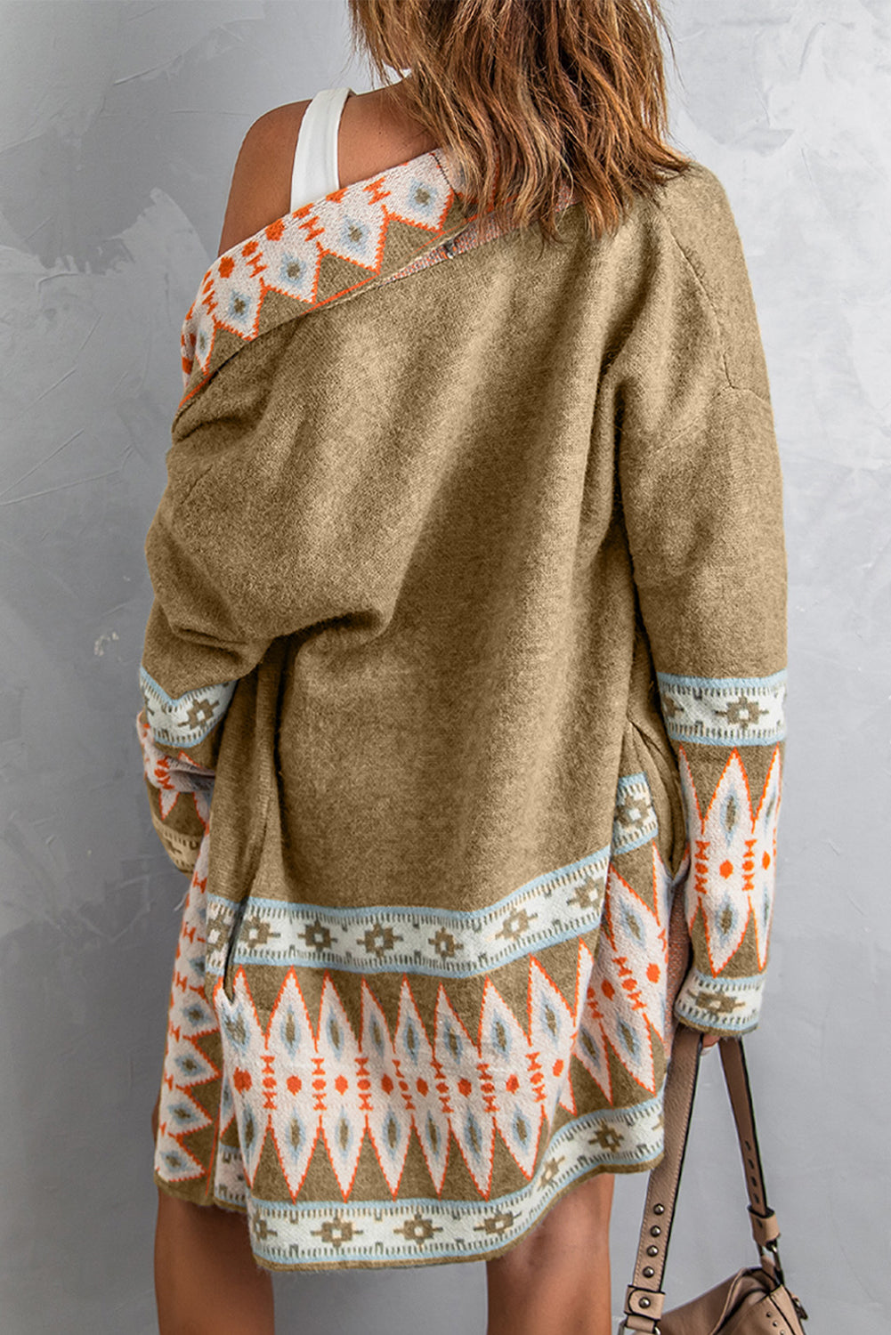 Womens Aztec Print Open Front Knit Cardigan XS to XXL