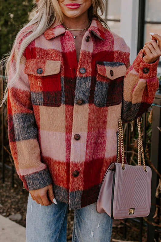 Plaid Print Flap Pocket Button Front Jacket | Plus Size | Earth Tones | 1X–4X