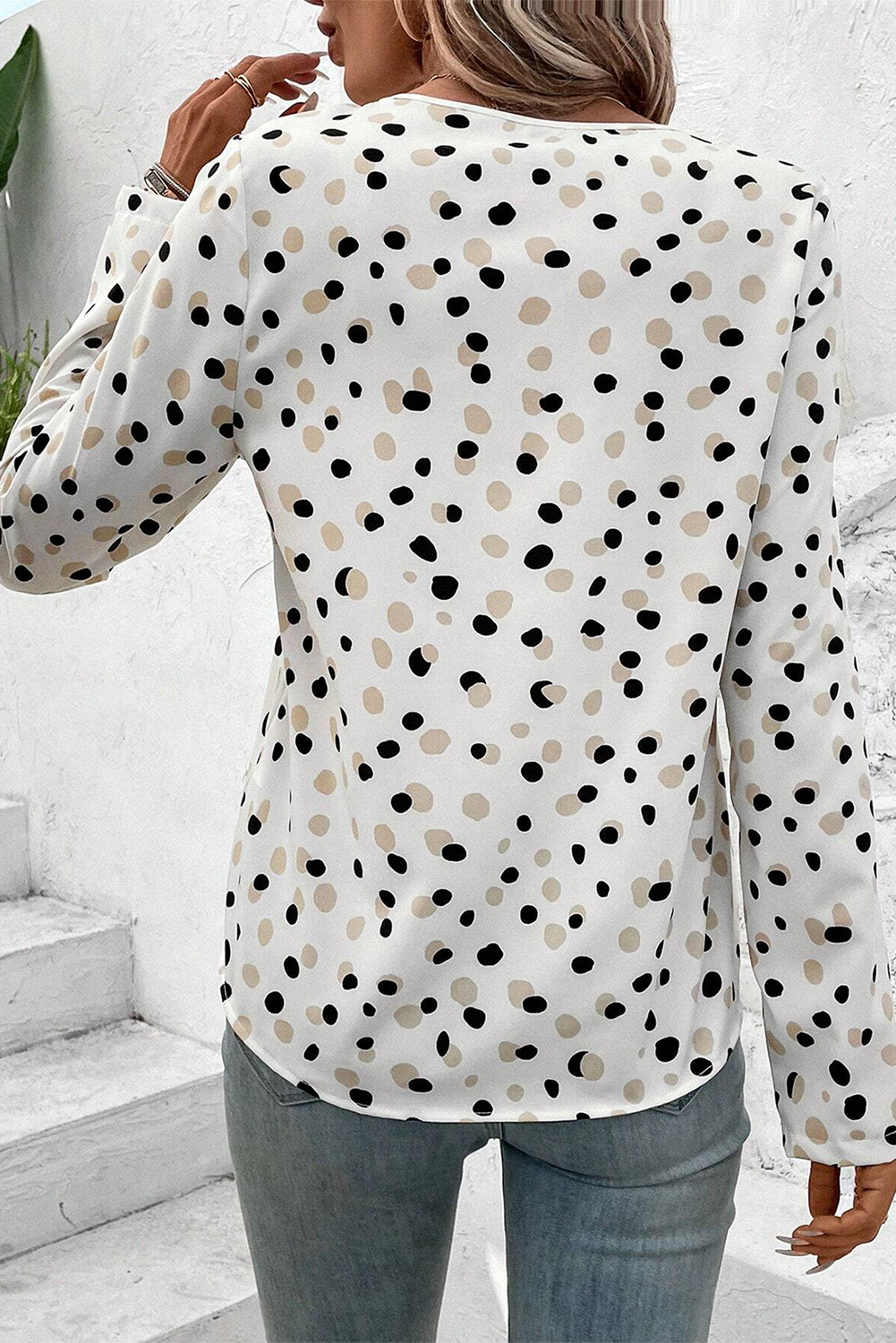 Polka Dot V-Neck Blouse – Sage & White Women S–XL