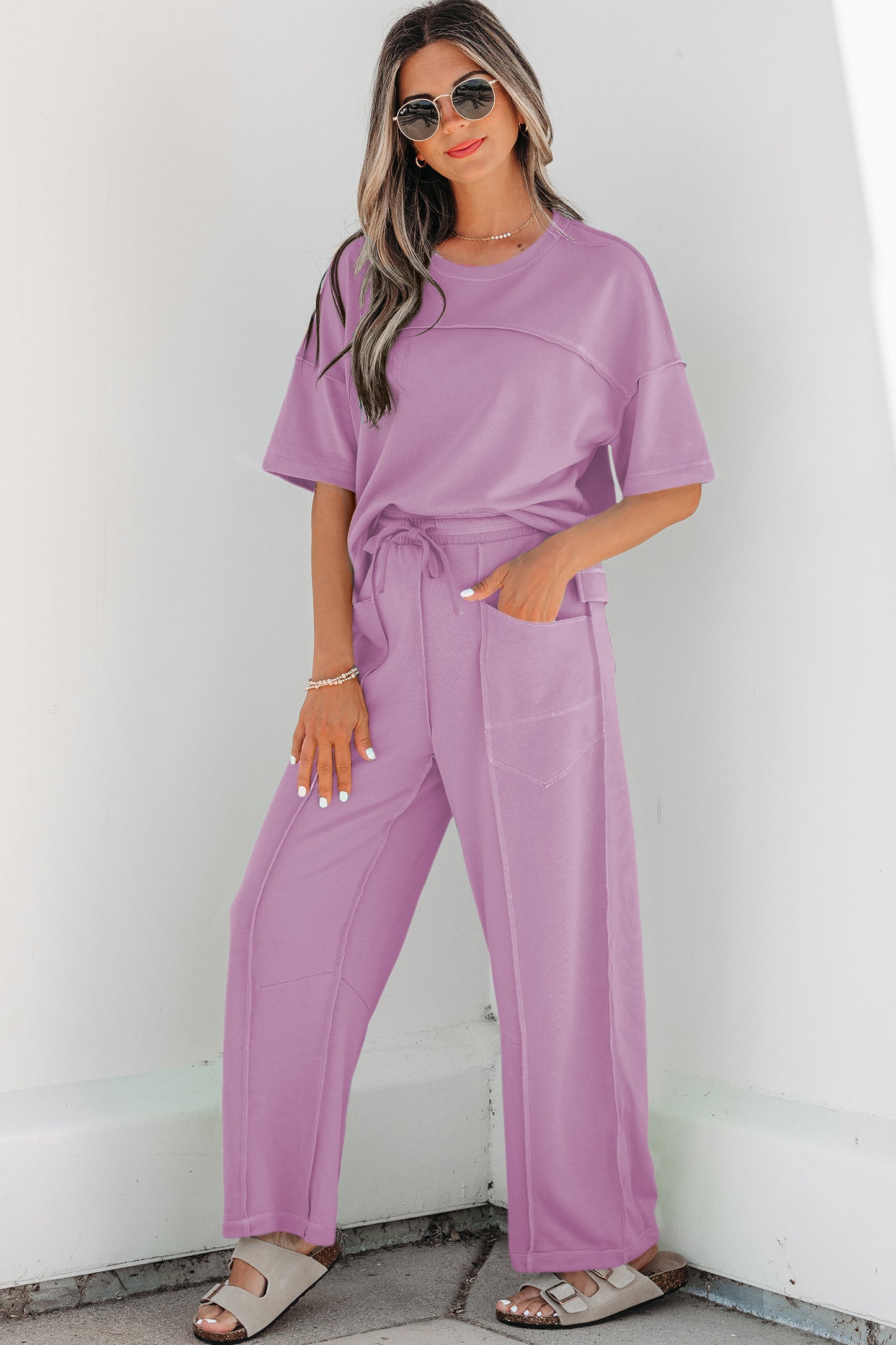 Drop Shoulder Boxy Tee & Barrel Pants Two-Piece Set | S–XL | 5 Colours