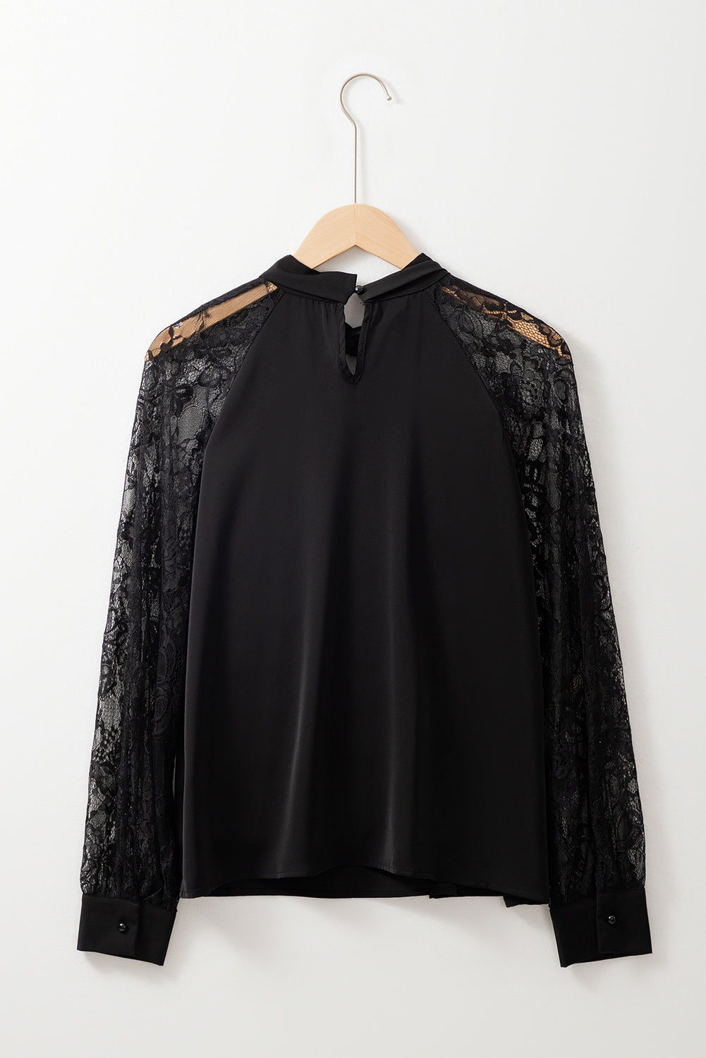 Floral Lace Raglan Sleeve Keyhole Neck Blouse