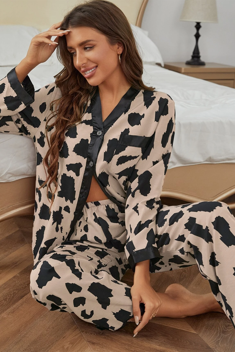 Cheetah Print Lounge Set Khaki Two Piece Women S–XL