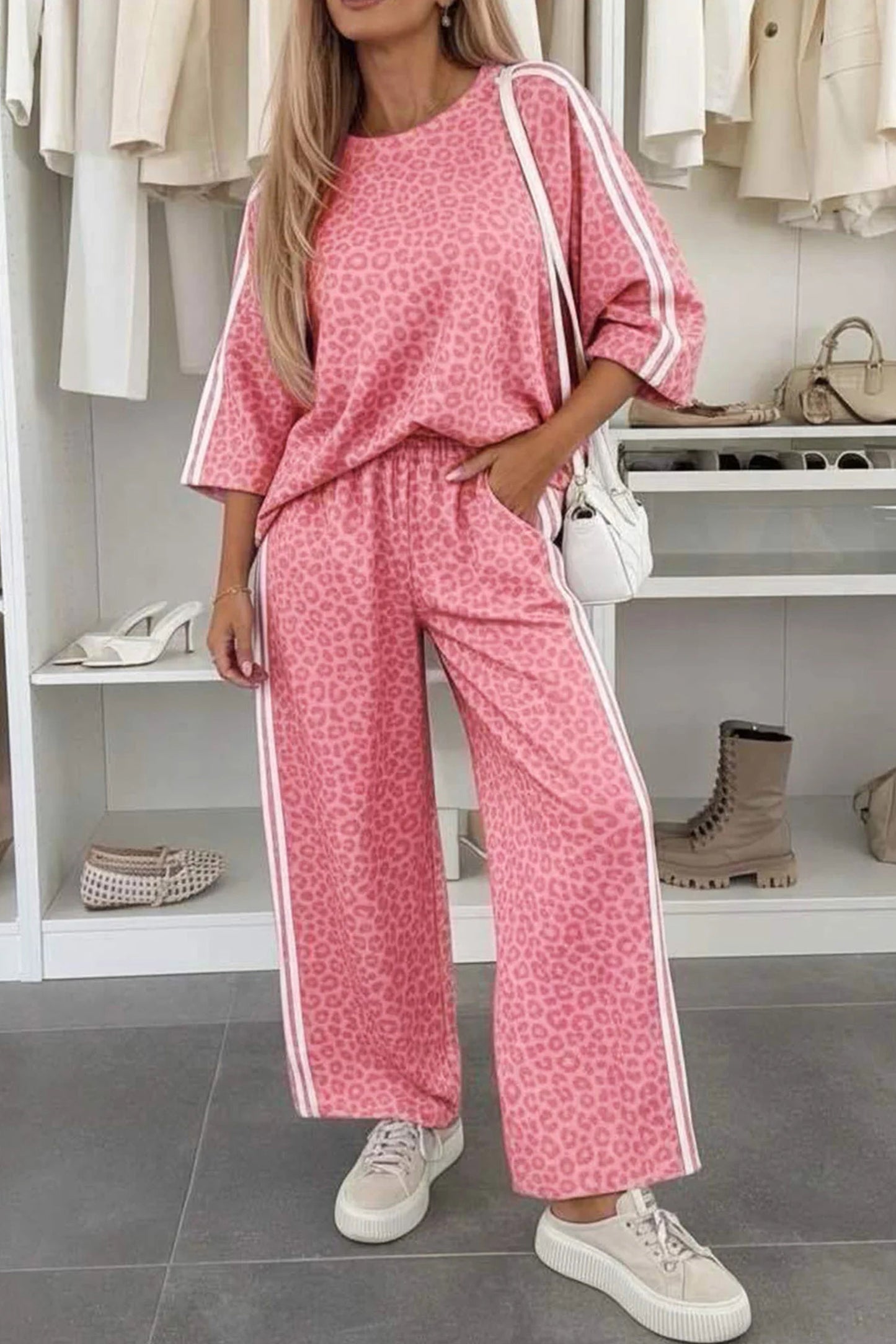 Women's Leopard Print Varsity Two Piece Set S to XL
