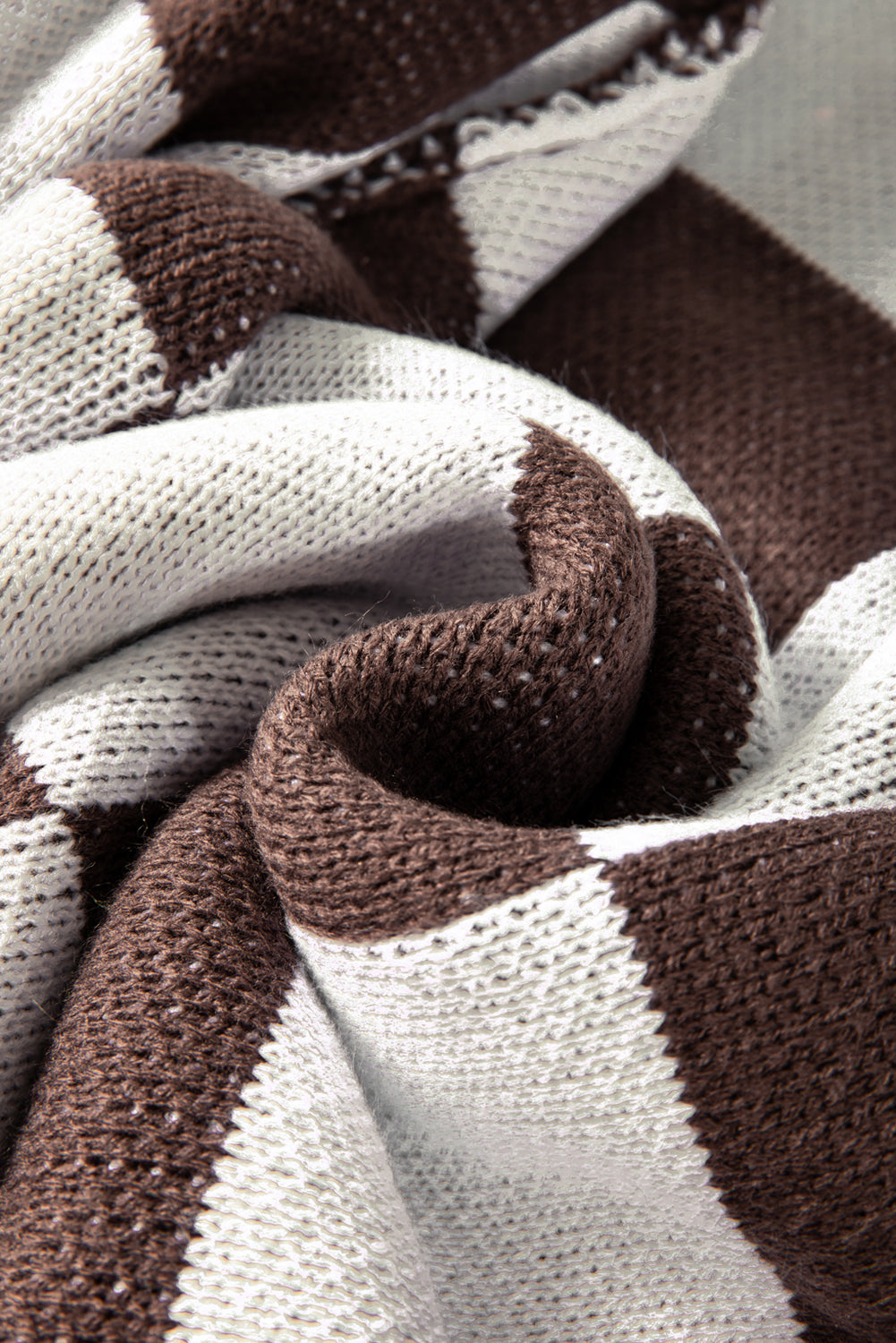 Dark Brown Checkered Bishop Sleeve Sweater