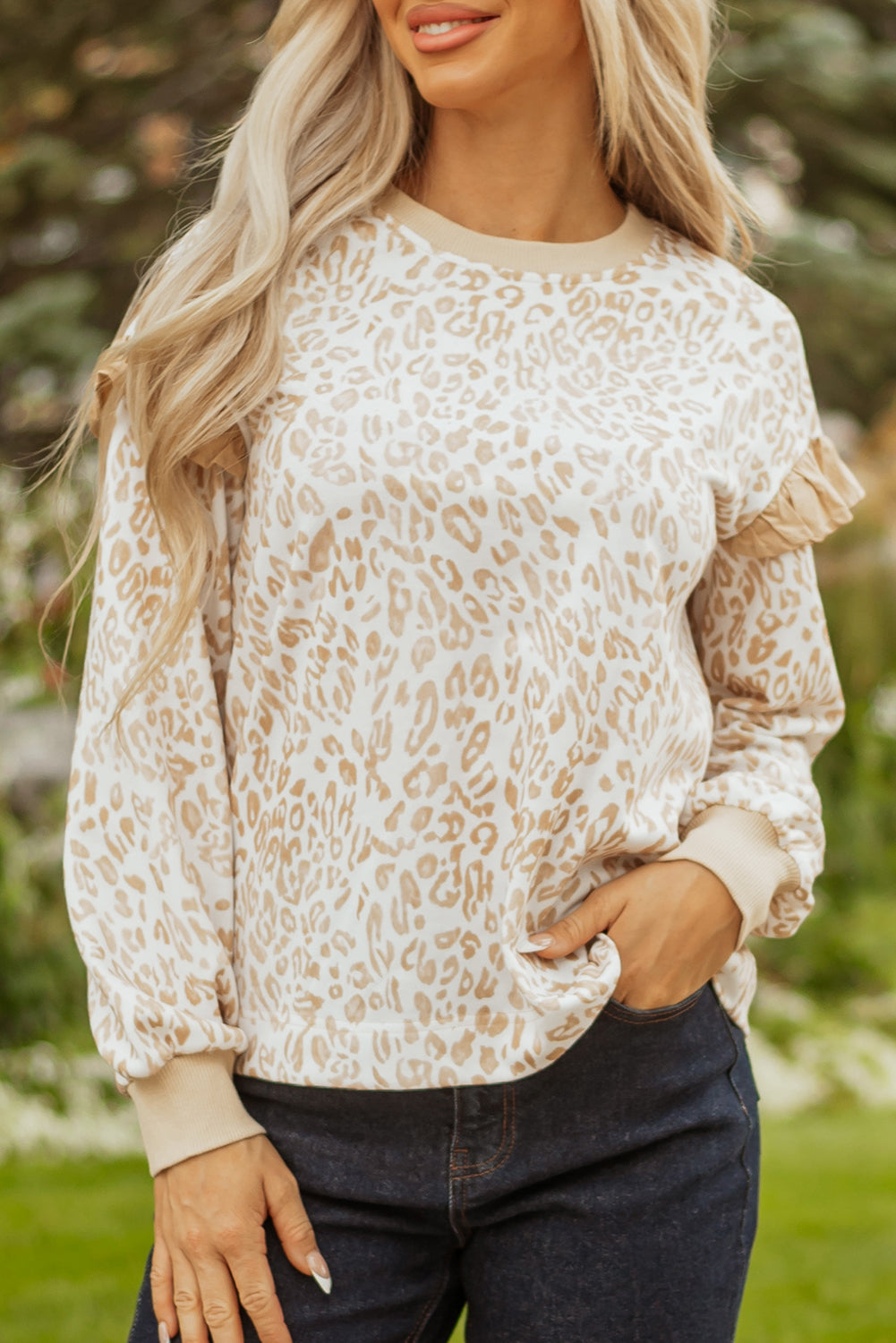 Leopard Print Ruffle Sweatshirt Women S–XL
