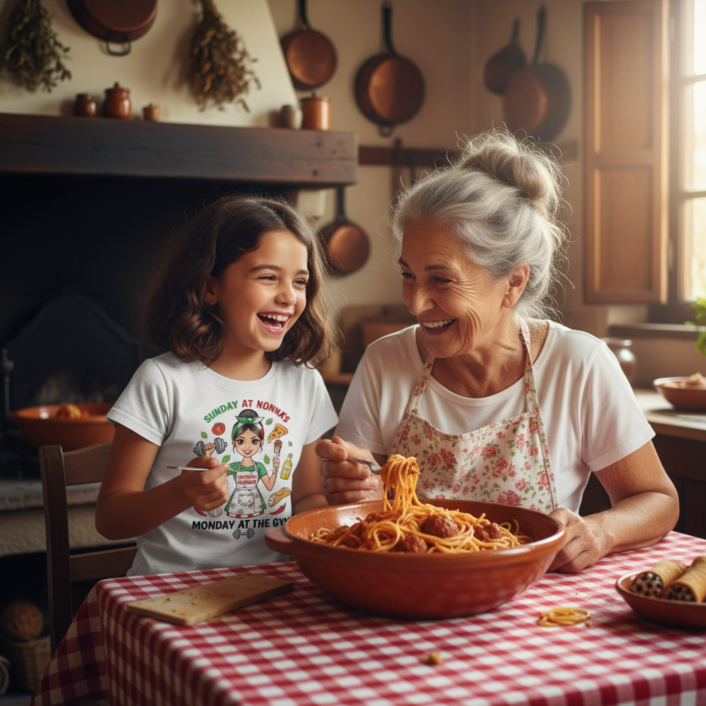 Girl and Nonna spaghetti