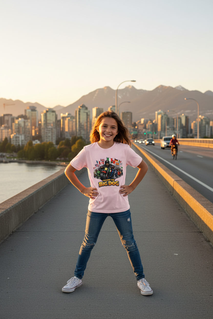 Girl in pink tee Granville Bridge