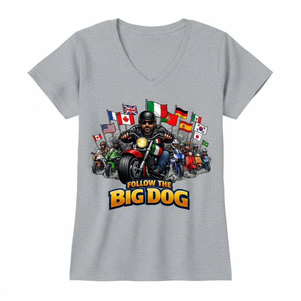 Grey Women's V-Neck Follow the Big Dog T-Shirt