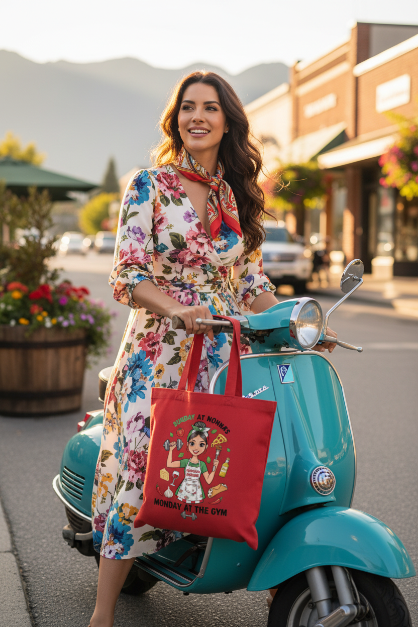 Italian Lady Vespa Red Tote