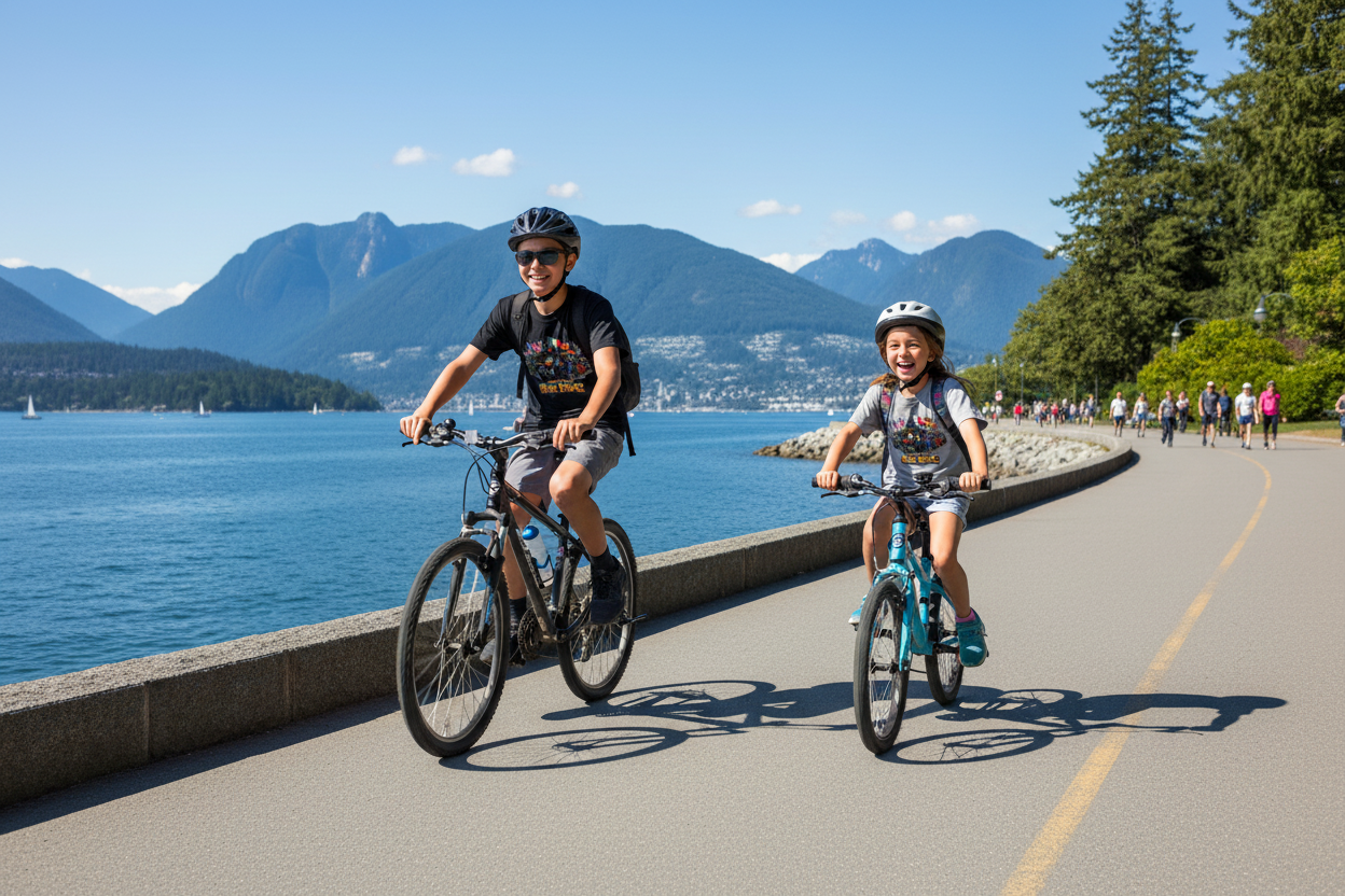 Kids biking Stanley Park