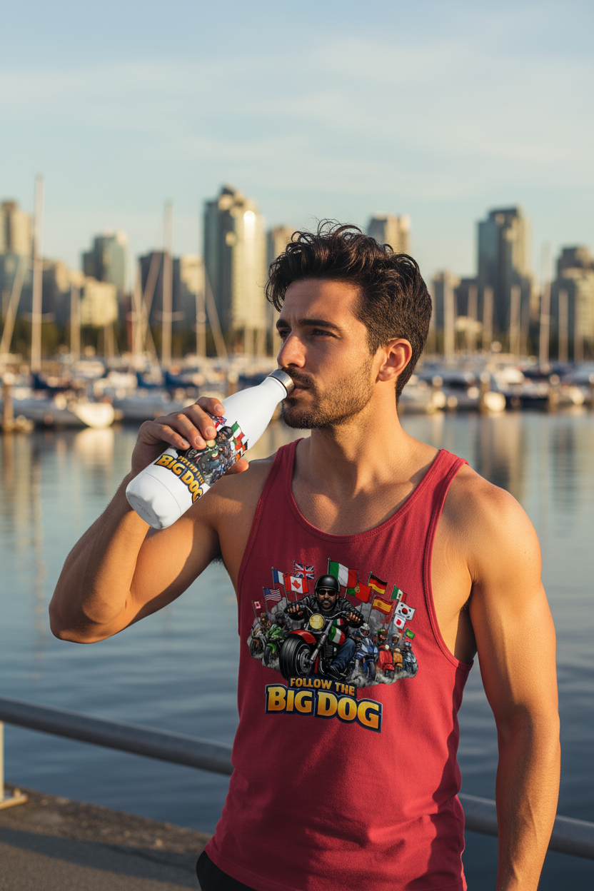 Man Jogger Drinking Bottle Vancouver Seawall