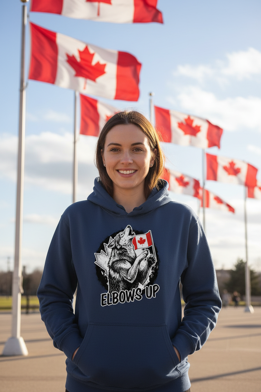 Navy Hoodie - Woman, Canadian Flags