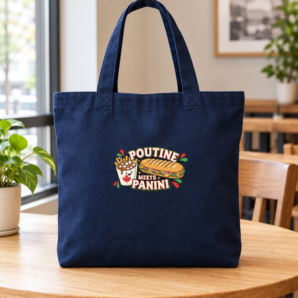 Navy Poutine Meets Panini tote bag