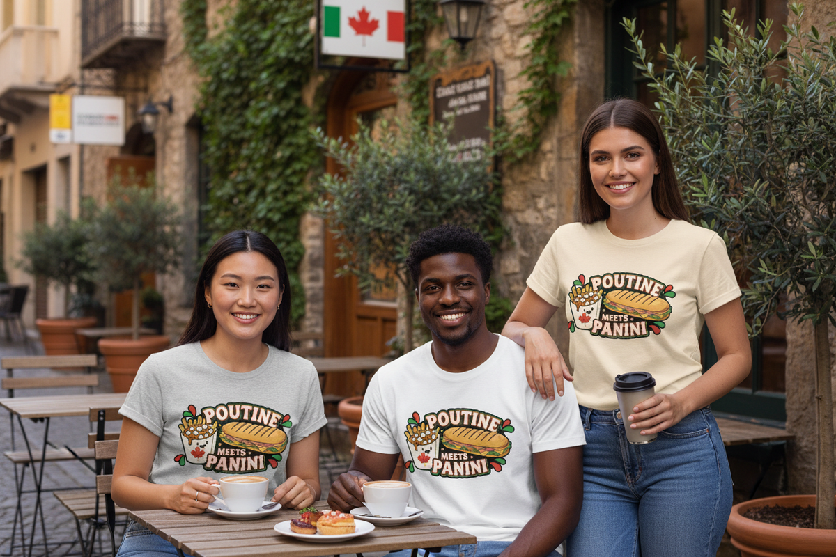People wearing Poutine Meets Panini shirts