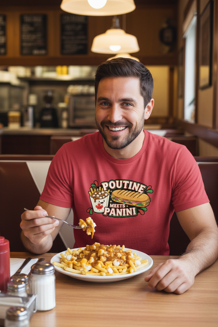 Red Poutine Meets Panini shirt in Canada