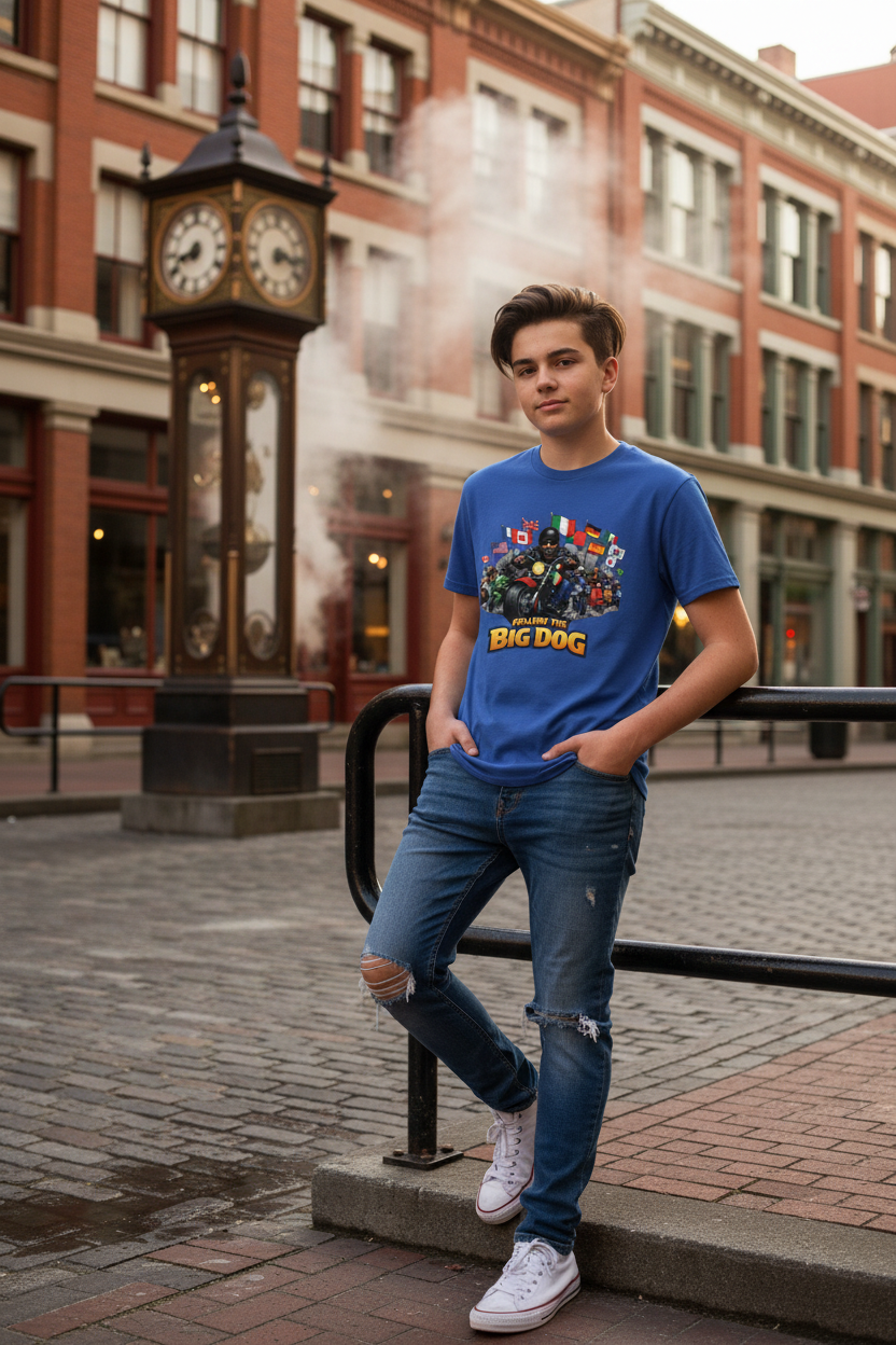 Teen in royal blue tee Gastown