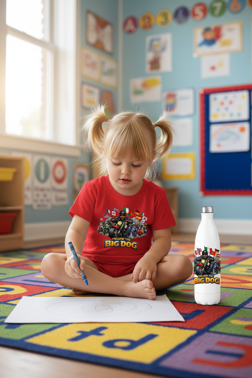 Toddler Girl Preschool Red Tee Big Dog Bottle