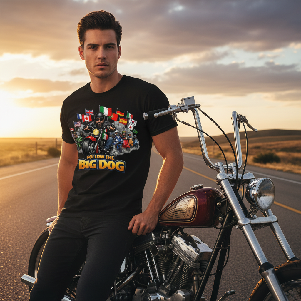 Young Cool Man with Follow the Big Dog T-Shirt